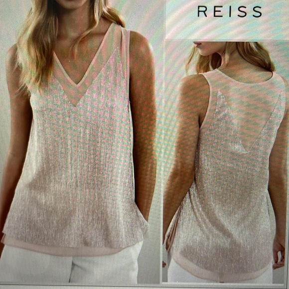 Reiss London pink shimmer chiffon Top v neck - Picture 1 of 17